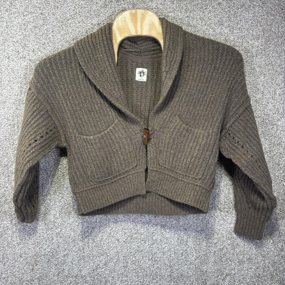 We The Free Sweater Womens XS Brown Chunky Knit Shawl Collar Cropped Cardigan